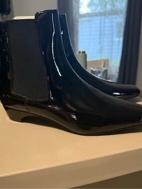 Donald J. Pliner Black Patent Chelsea Ankle Boots